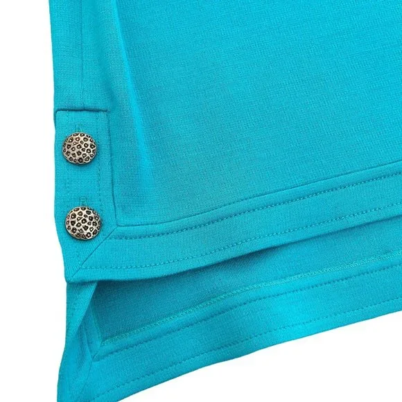 St. John Teal Knitted Top Wool Blend Button Detail, Size S - Picture 3 of 7